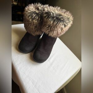 Y2K Rare Vintage American Eagle Faux Fur Wedge Ankle Boots Size 7